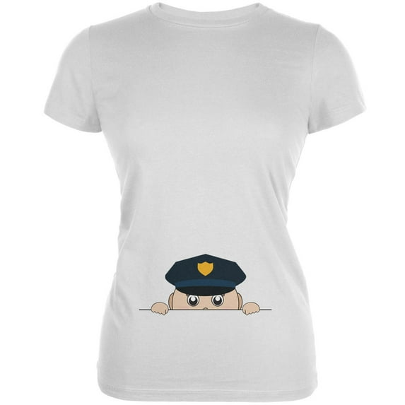 Peeking Baby Policeman White Juniors Soft T-Shirt - Small