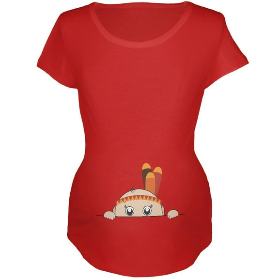 Peeking Baby Thanksgiving Indian Red Maternity Soft T-Shirt - 2X-Large