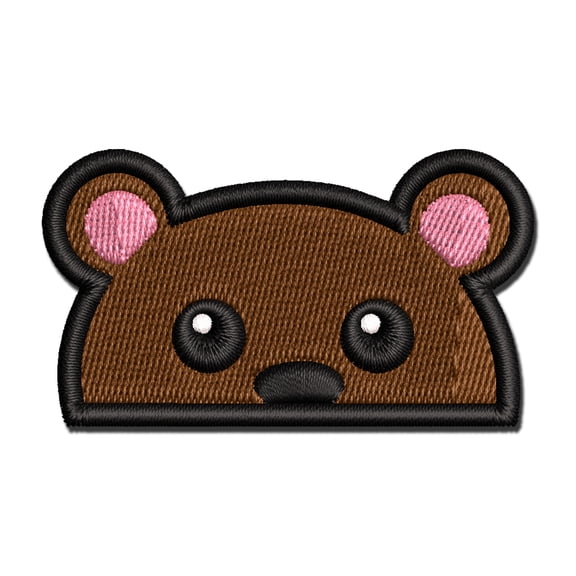 Peeking Bear Applique Multi-Color Embroidered Hook & Loop Patch - 3 Inch Medium