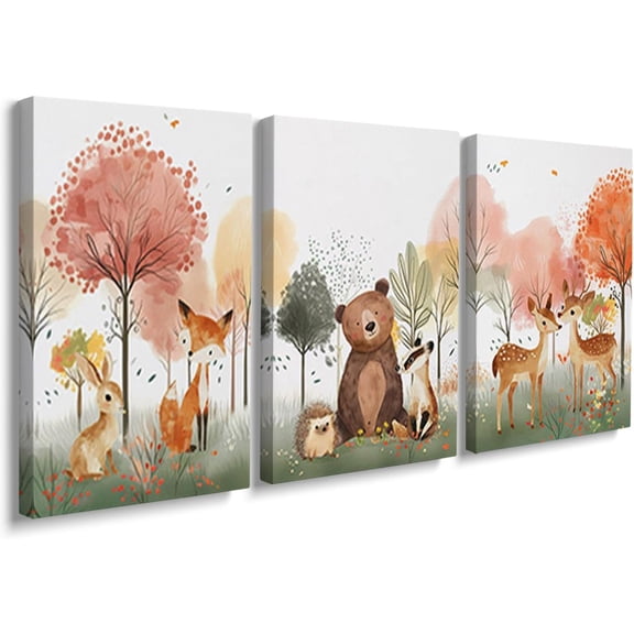 Peeking Bear Canvas Wall Art Set of 3,Baby Bear Nursery Prints,Gender Neutral Posters for Kids Room Wall Decor Picture for Nursery Boys Girls Room Framed 12"x16"