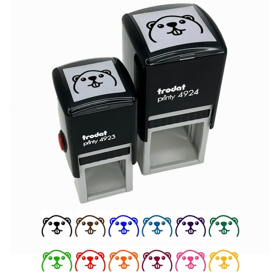 Peeking Beaver Self-Inking Rubber Stamp Ink Stamper - Blue Ink - Large 1-1/2 Inch