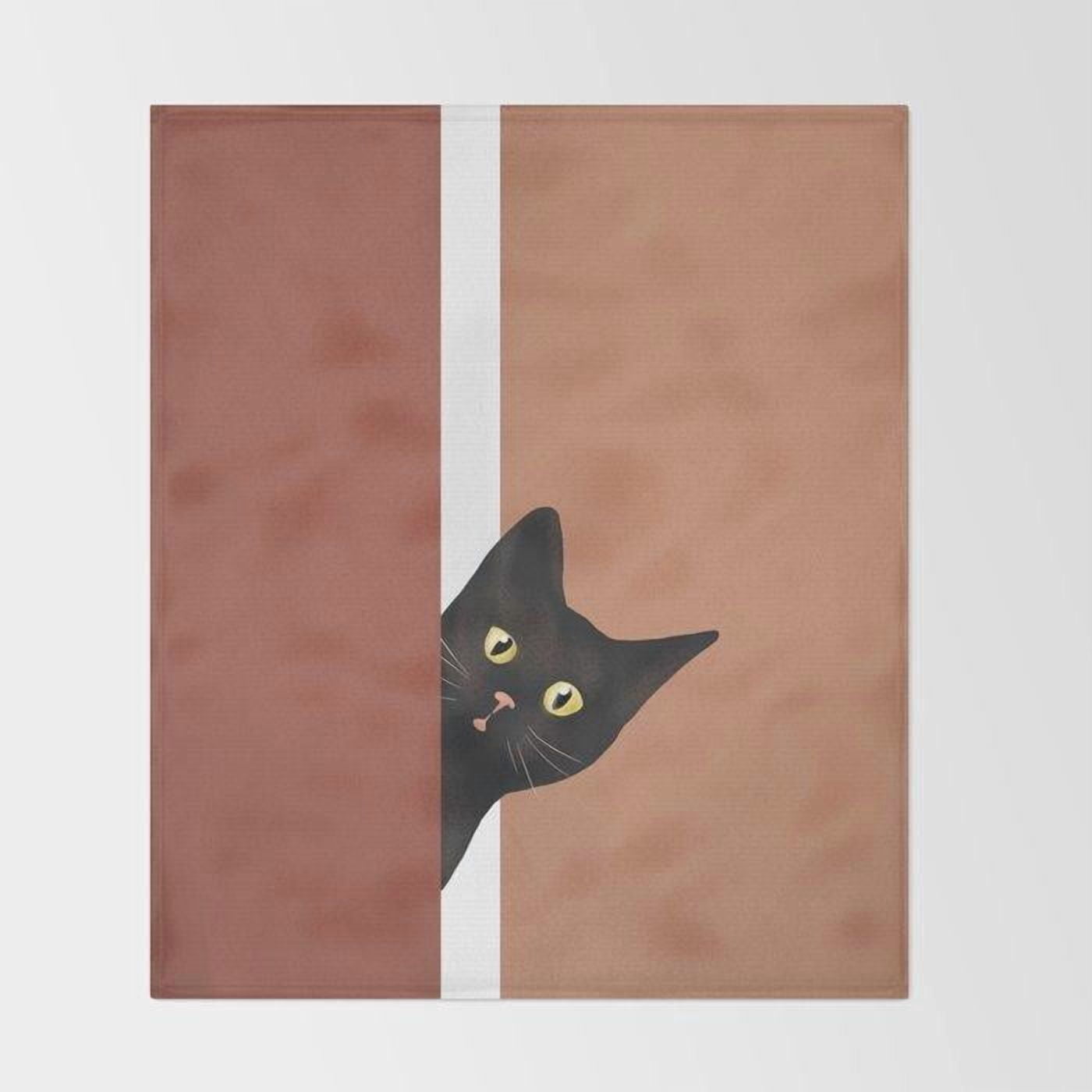 Peeking Black Cat on Dusty Rose Fleece Blanket, Polyester Fleece Fabric ...