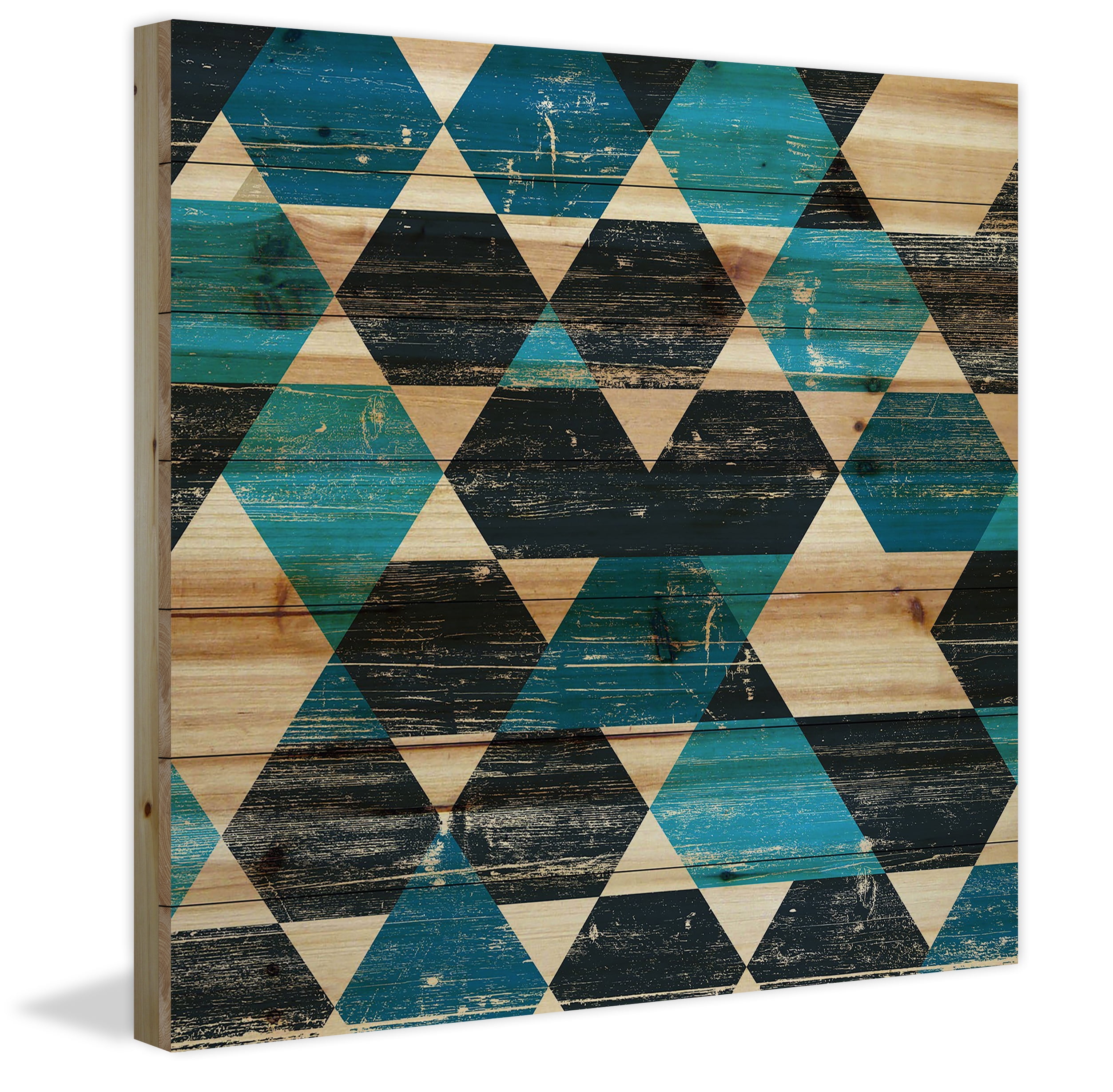 "Peeking Blue" Painting Print on Natural Pine Wood