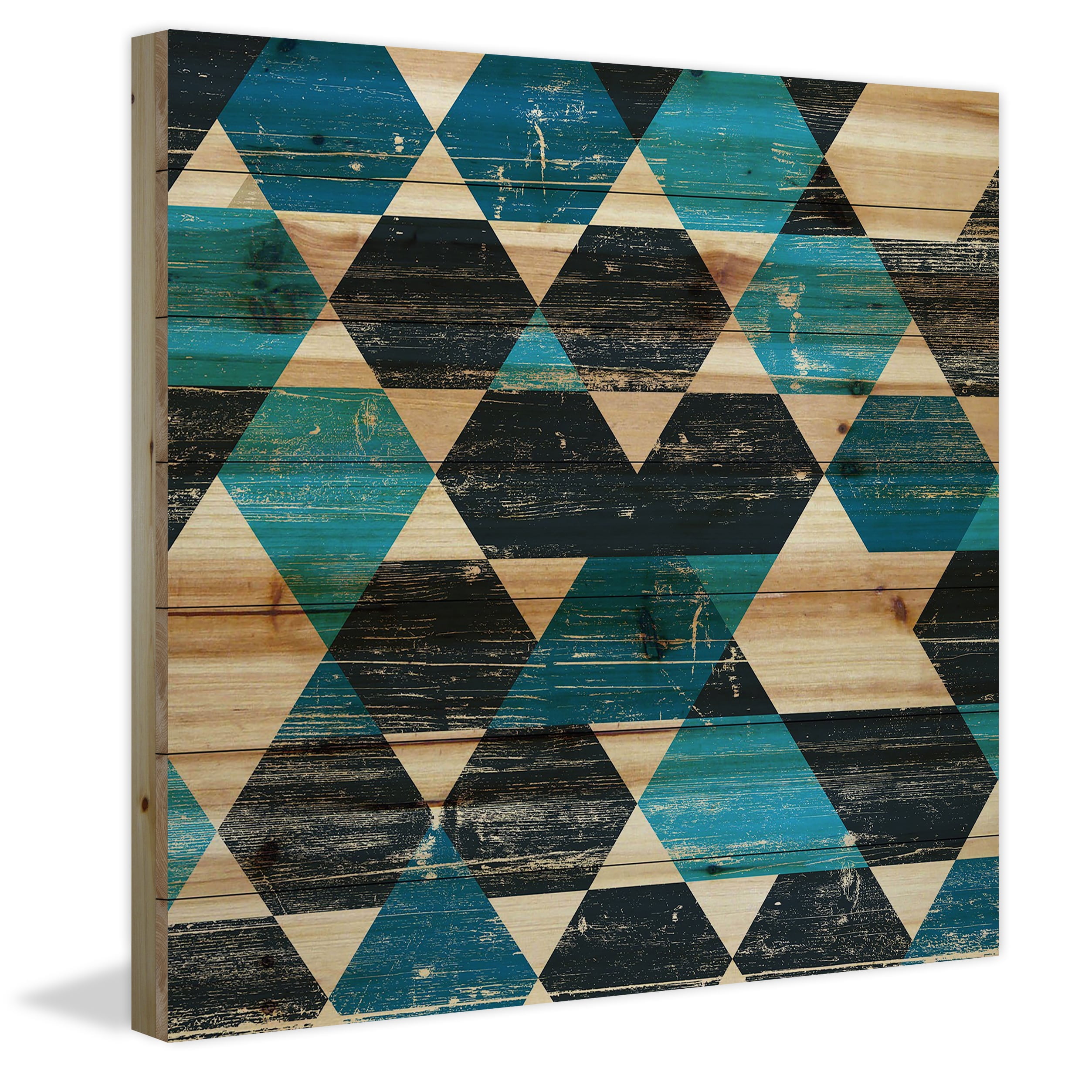 "Peeking Blue" Painting Print on Natural Pine Wood