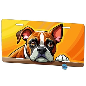 Peeking Boxer Dog Metal Novelty License Plate