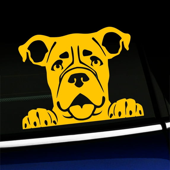 Peeking Boxer - Vinyl Car Decal - Choose Color - [YELLOW]