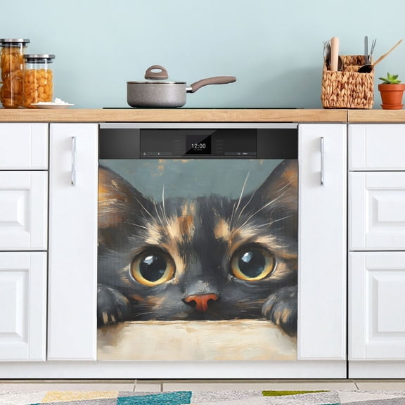 Peeking Cat Dishwasher Magnet Cover Reuseable Refrigerator Magnet Cover Decal Kitchen Fridge Microwave Stickers Hoilday Party Decor 23 x 26 inch