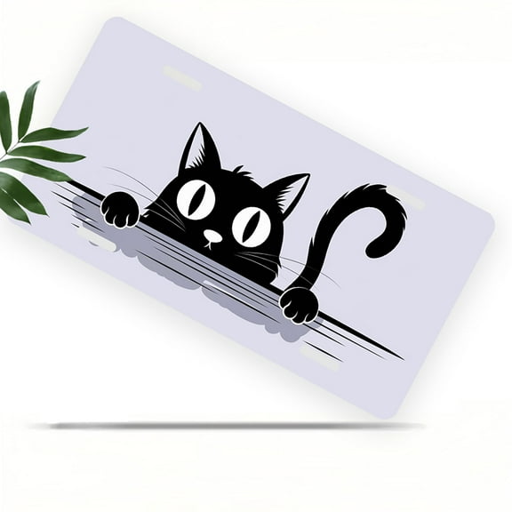 Peeking Cat Front License Plate, Metal License Plate, Funny Standard Plates Personalized Novelty Decorative For Men/Women/Boys/Girls Car 6×12 Inch