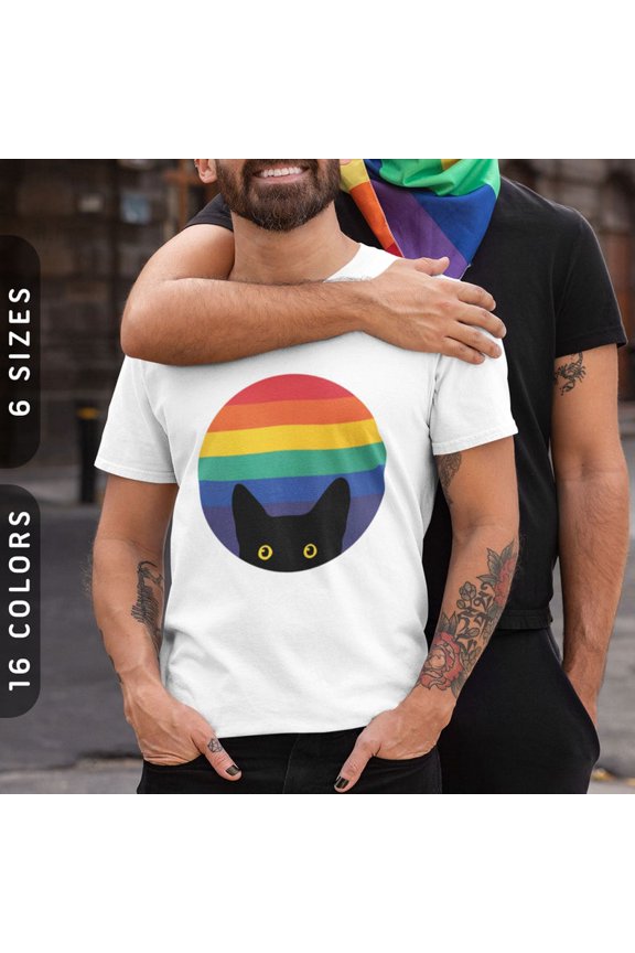 Peeking Cat in Rainbow T-Shirt, LGBTQ+ Pride Gift