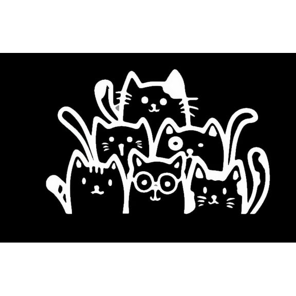Peeking Cats Window Vehicle Sticker, Cute 6 Cats JDM Vinyl for Car Accessory, Window Side Bumper Trunk (White)