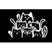 Peeking Cats Window Vehicle Sticker, Cute 6 Cats JDM Vinyl for Car Accessory, Window Side Bumper Trunk White