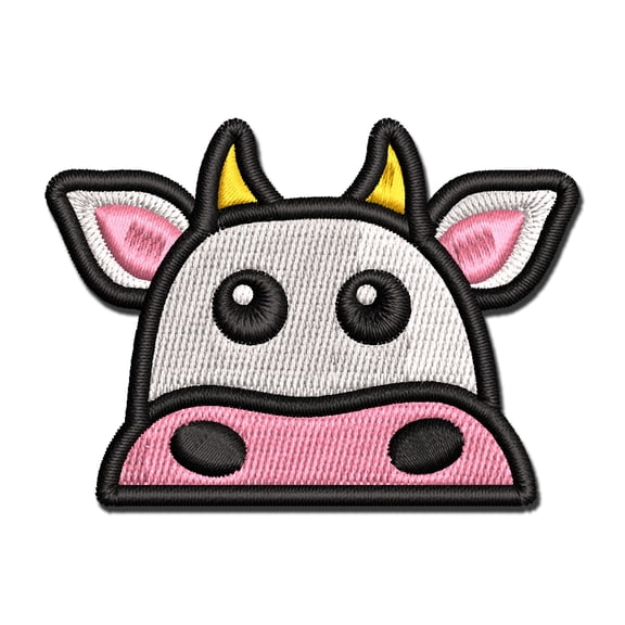 Peeking Cow Applique Multi-Color Embroidered Iron-On Patch - 2.0 Inch Mini