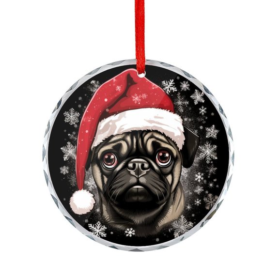 Peeking Dog Pug in Santa Hat Snowflake Xmas Ornament Dog Lovers Gift Christmas Ornaments Crystal Hanging Holiday Home Decor