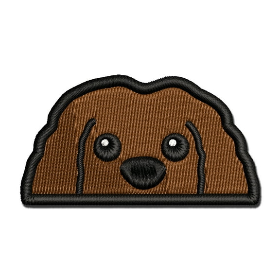 Peeking Doggy Dog Puppy Applique Multi-Color Embroidered Iron-On Patch - 2.5 Inch Small