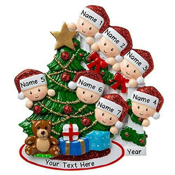 Peeking Family of 7 Personalized Christmas Ornament