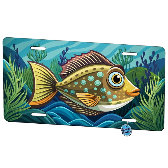 Peeking Flounder Fish Metal Novelty License Plate