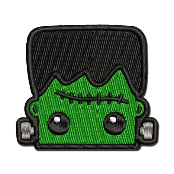 Peeking Frankenstein Halloween Applique Multi-Color Embroidered Hook & Loop Patch - 3 Inch Medium