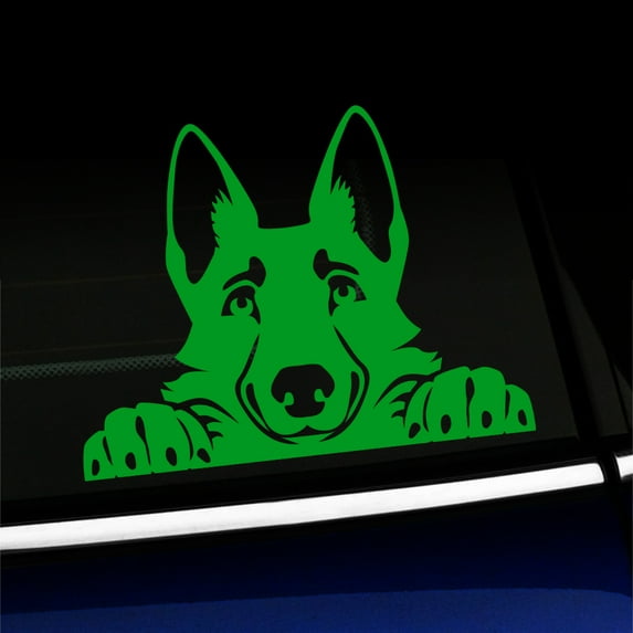 Peeking German Shepherd - Vinyl Car Decal - Choose Color - [YELLOW GREEN]