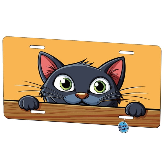 Peeking Gray Cat Metal Novelty License Plate