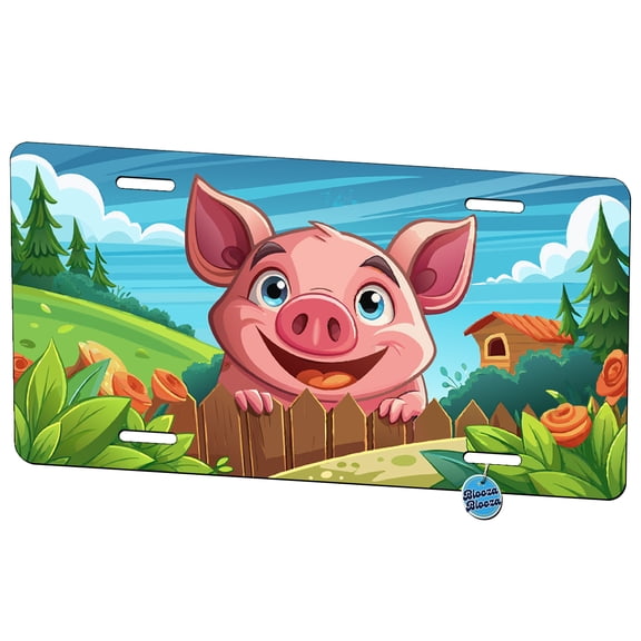 Peeking Happy Pig Metal Novelty License Plate