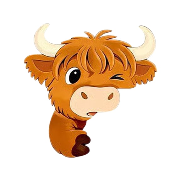 Peeking Highland Cow Wall Decal – Adorable Sneaky Buddy, Cattle Stickers Window Cling Decorations Cute Little Mischief, Vinyl Print Cows Pictures Sticker Fun Bedroom Nursery Gifts(Right 4in)