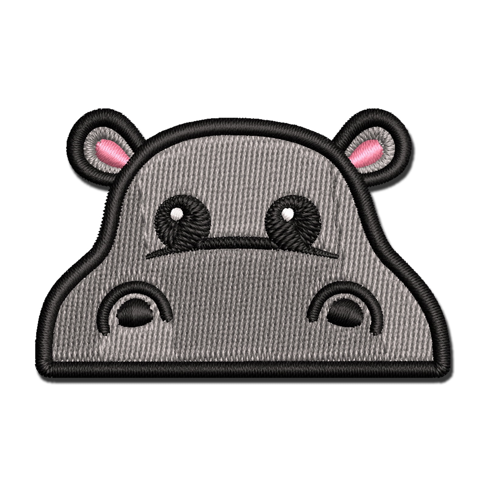 Peeking Hippopotamus Applique Multi-Color Embroidered Iron-On Patch - 3.5 Inch Large