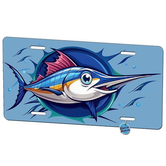 Peeking Marlin Fish Metal Novelty License Plate