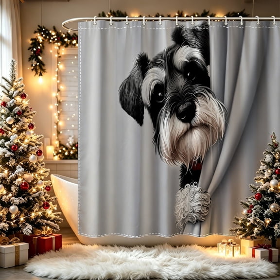 Peeking Mini Schnauzer Dog Print Shower Curtain (70.8x70.8inch), Adorable Mini Pet Simple Fresh Bathroom Decor