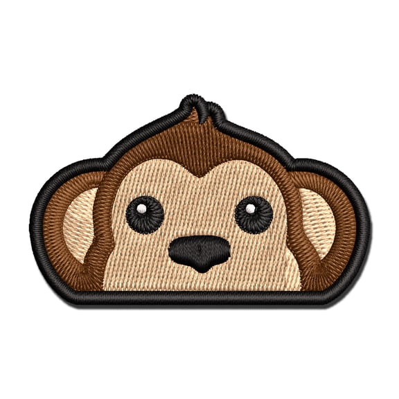 Peeking Monkey Applique Multi-Color Embroidered Iron-On Patch - 2.0 Inch Mini