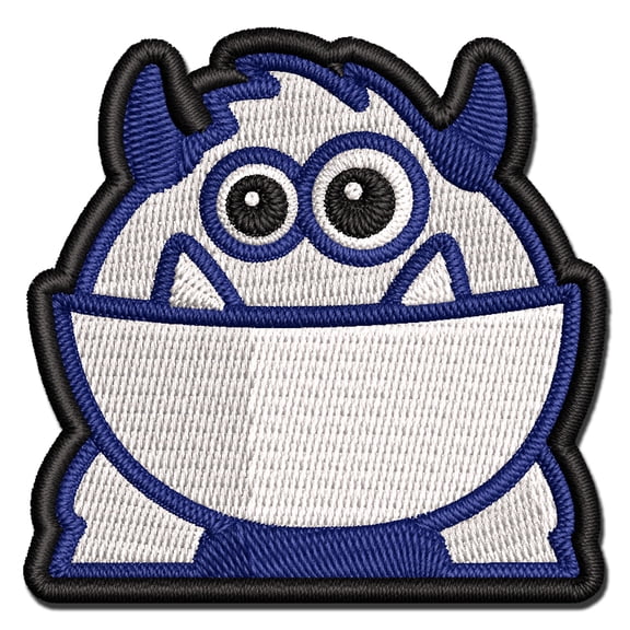Peeking Monster Applique Multi-Color Embroidered Iron-On Patch - 2.0 Inch Mini