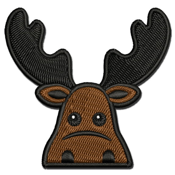 Peeking Moose Applique Multi-Color Embroidered Iron-On Patch - 3.5 Inch Large