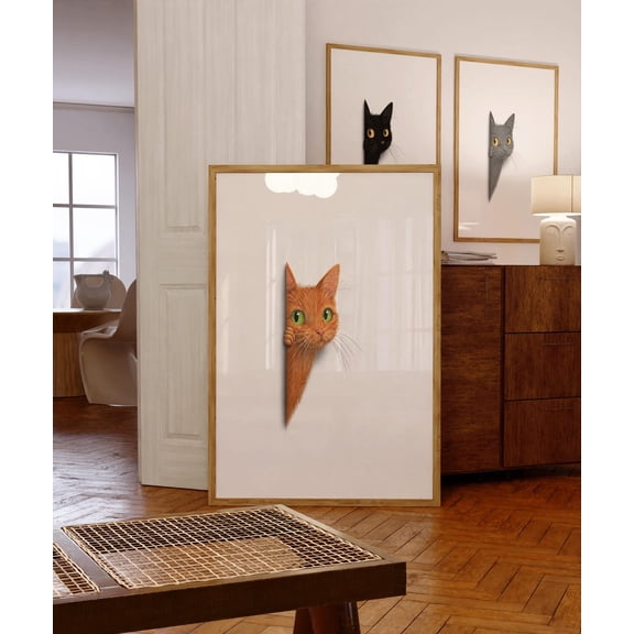 Peeking Orange Cat Wall Art Funny Curious Ginger Cat Home Decor Unframed Paper Print