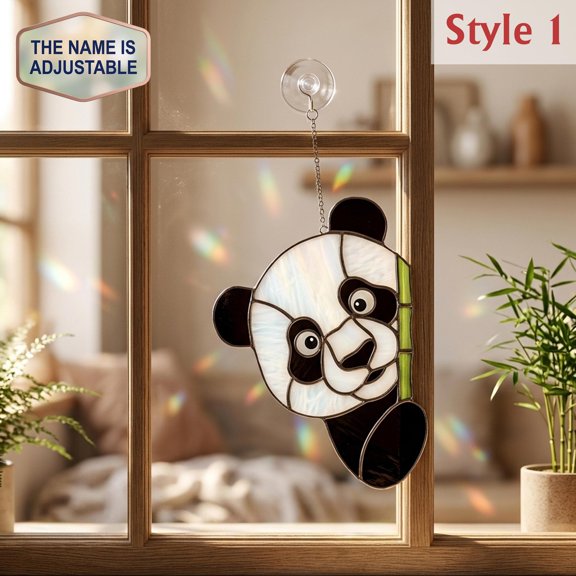 Peeking Panda Acrylic Suncatcher, Faux Stained Glass Window Hanging Decor, Nature and Animal Lover Gift
