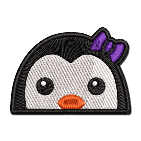 Peeking Penguin Applique Multi-Color Embroidered Iron-On Patch - 2.0 Inch Mini