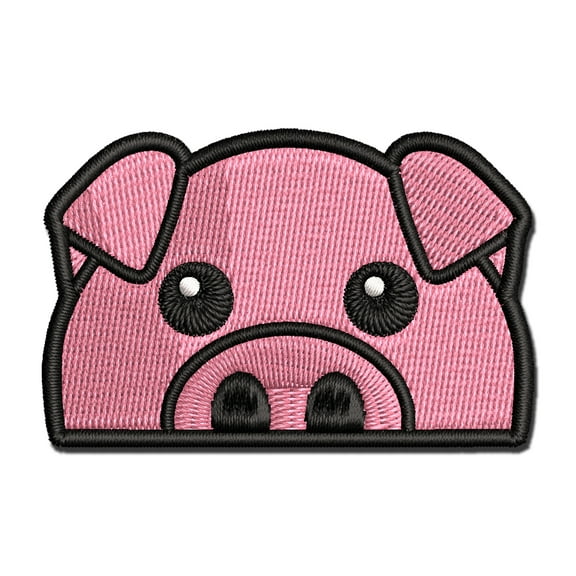 Peeking Pig Applique Multi-Color Embroidered Hook & Loop Patch - 2.0 Inch Mini