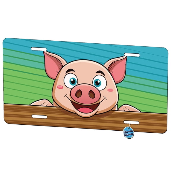 Peeking Pig Smiling Metal Novelty License Plate