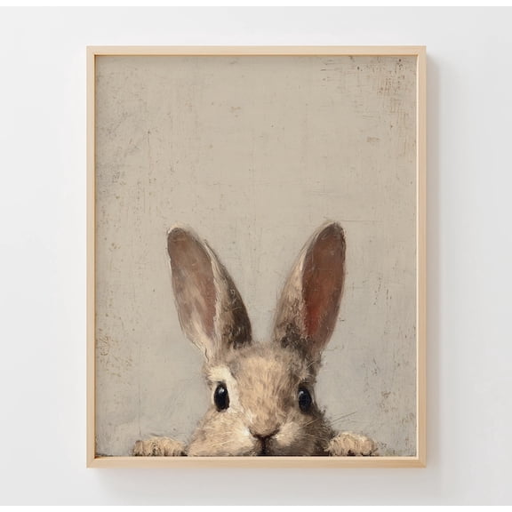 Peeking Rabbit Cottagecore Easter Wall Art, Cozy Rustic Bunny Decor 8x12 UNFRAMDE
