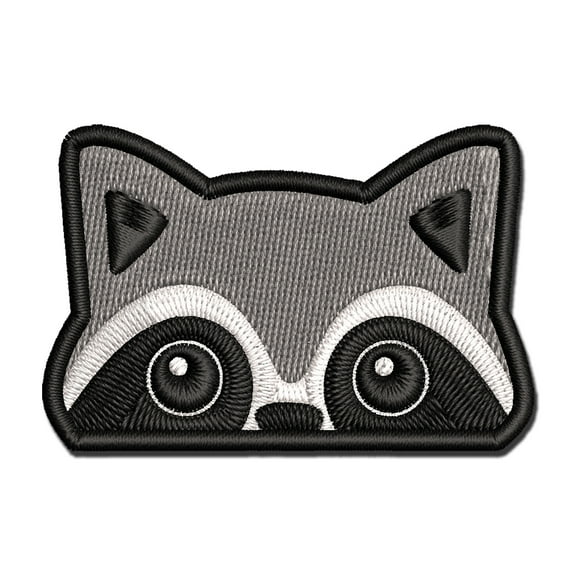 Peeking Raccoon Applique Multi-Color Embroidered Iron-On Patch - 3.5 Inch Large