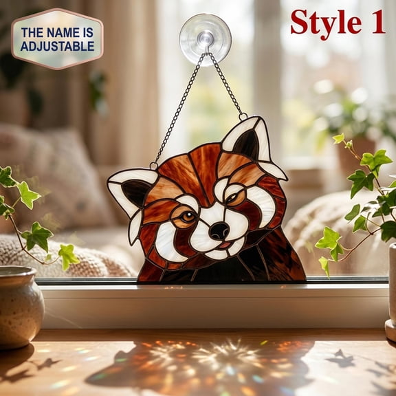 Peeking Red Panda Acrylic Suncatcher, Faux Stained Glass Window Hanging Decor, Nature and Animal Lover Gift