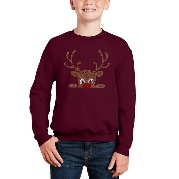 Peeking Reindeer - Boy's Word Art Crewneck Sweatshirt