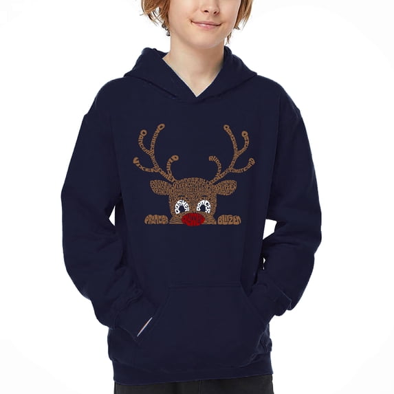 Peeking Reindeer - Boy's Word Art Hooded Sweatshirt