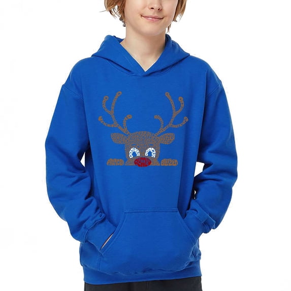 Peeking Reindeer - Boy's Word Art Hooded Sweatshirt