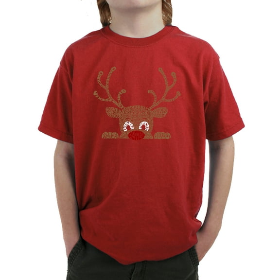Peeking Reindeer - Boy's Word Art T-Shirt