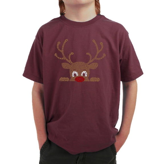 Peeking Reindeer - Boy's Word Art T-Shirt