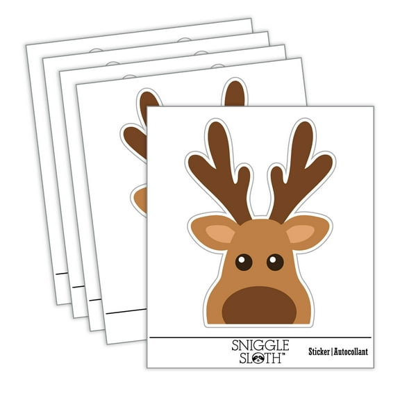Peeking Reindeer Christmas Car Window Bumper Water Bottle Phone Tablet Laptop Waterproof Vinyl Decal Sticker Set 5-Pack - Gloss Finish - 3.0"