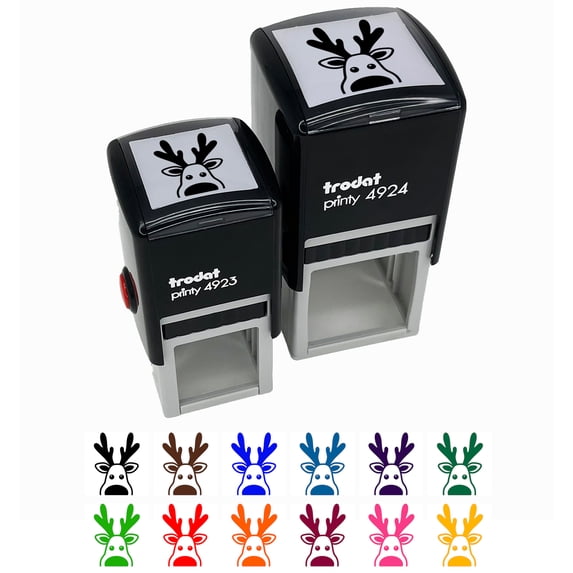 Peeking Reindeer Christmas Self-Inking Rubber Stamp Ink Stamper - Blue Ink - Large 1-1/2 Inch