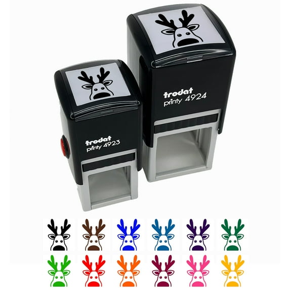Peeking Reindeer Christmas Self-Inking Rubber Stamp Ink Stamper - Blue Ink - Small 1 Inch