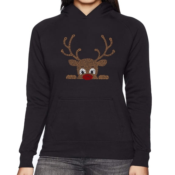 Peeking Reindeer - Women's Word Art Hooded Sweatshirt