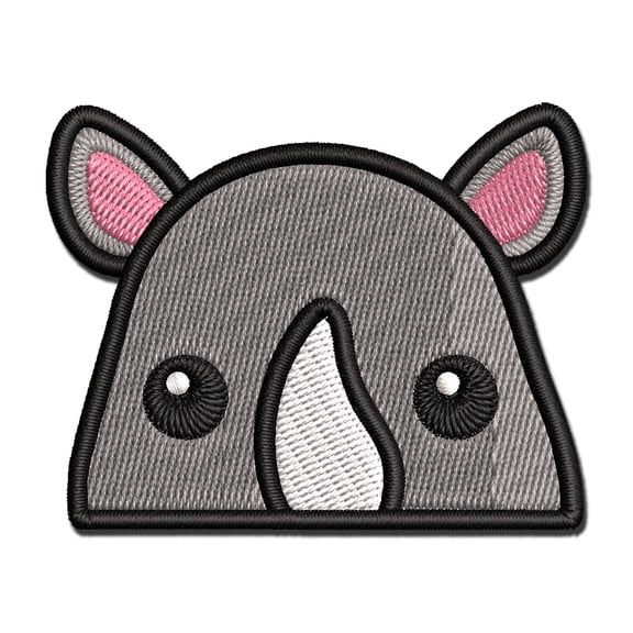 Peeking Rhino Applique Multi-Color Embroidered Iron-On Patch - 3.5 Inch Large