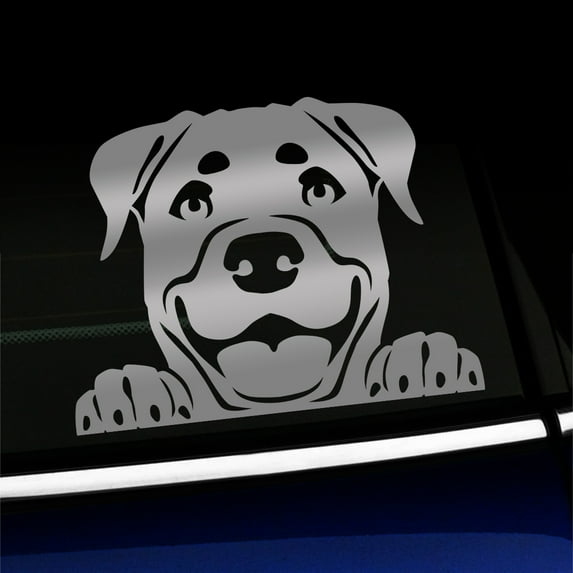 Peeking Rottweiler - Vinyl Car Decal - Choose Color - [SILVER]